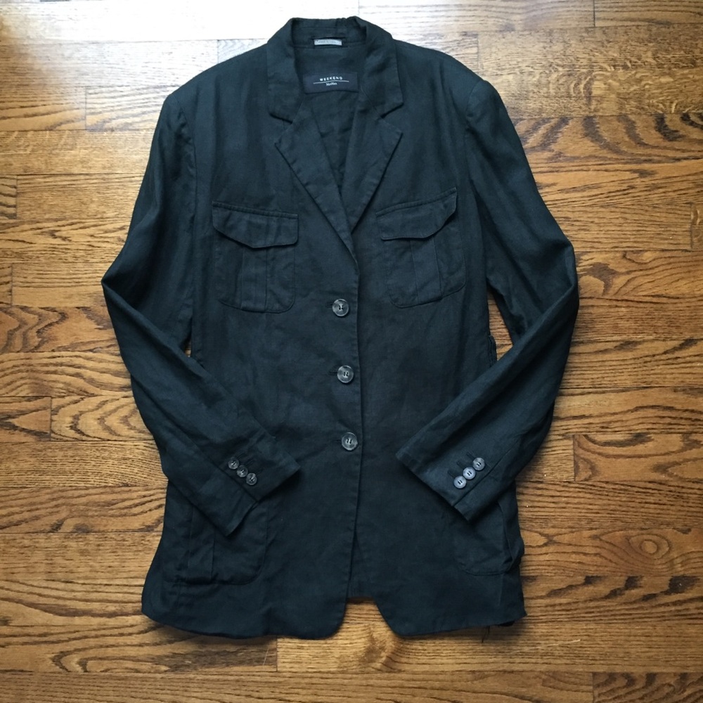 MaxMara Italy Black Linen Safari Blazer 8 FAIR